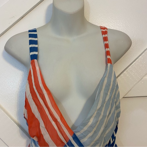 Tanya Taylor Goldie Striped Colorblock Patchwork V-Neck Handkerchief Midi Dress - Picture 4 of 14